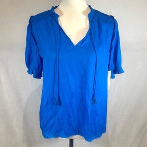 Royal blue tassled vneck flowy top size small NWT